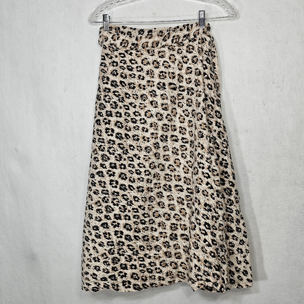 Joie Collen Linen Leopard Print Midi Wrap Skirt 6 - image 1